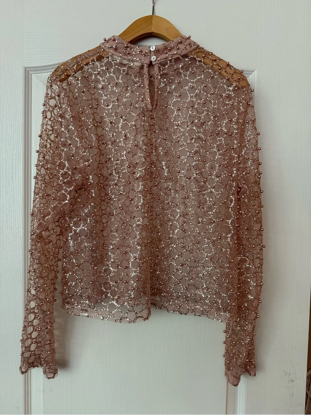 NWT Anthropologie Blue Tassel Pink/Rose Sheer Pearl Blouse (*Without Cami)
